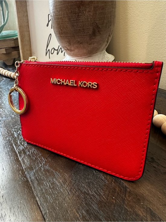 Michael Kors Handbags - Michael Kors Red Card Holder Wristlet Zip Pouch Gold Hardware
